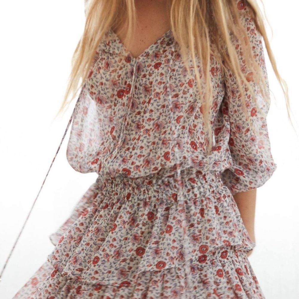 Loveshackfancy Sunrise Granada Floral Silk Midi Dress